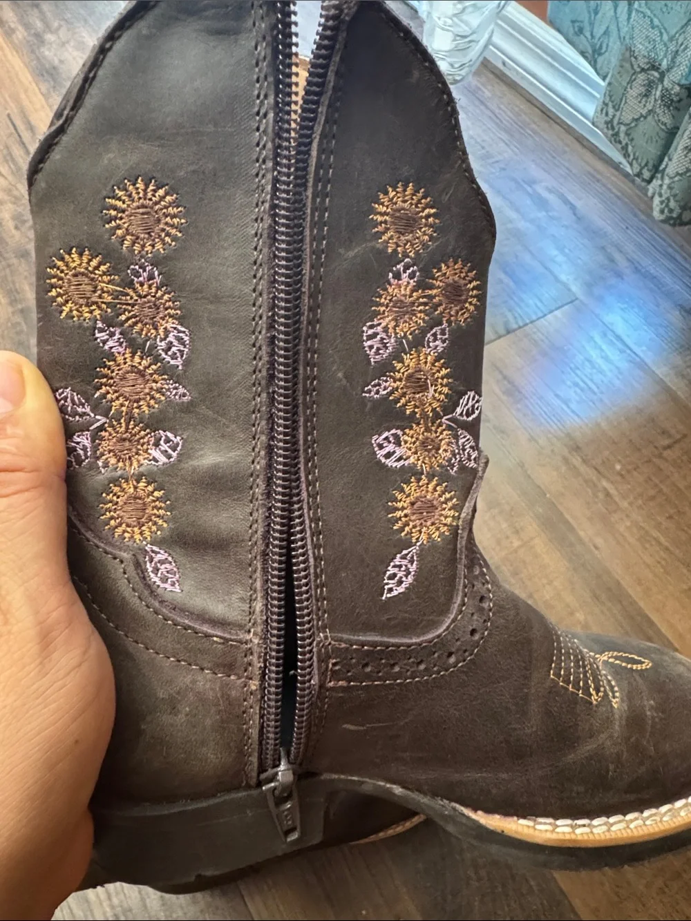 Kids Brown Embroidered Western Pull-On Boots